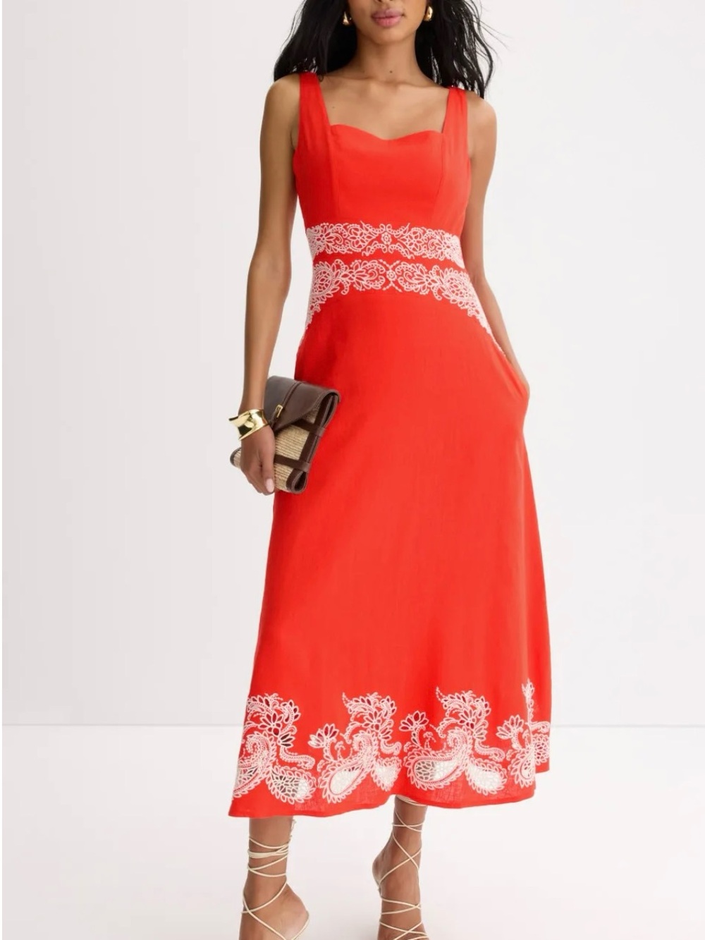 TED BAKER LONDON Square Neck Embroidery Detail Dress Size 6 MSRP $325